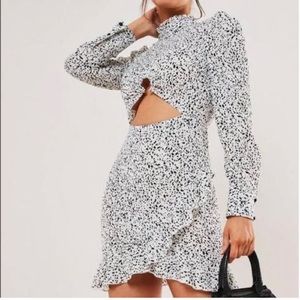 Missguided Dalmatian high neck dress with ruffles